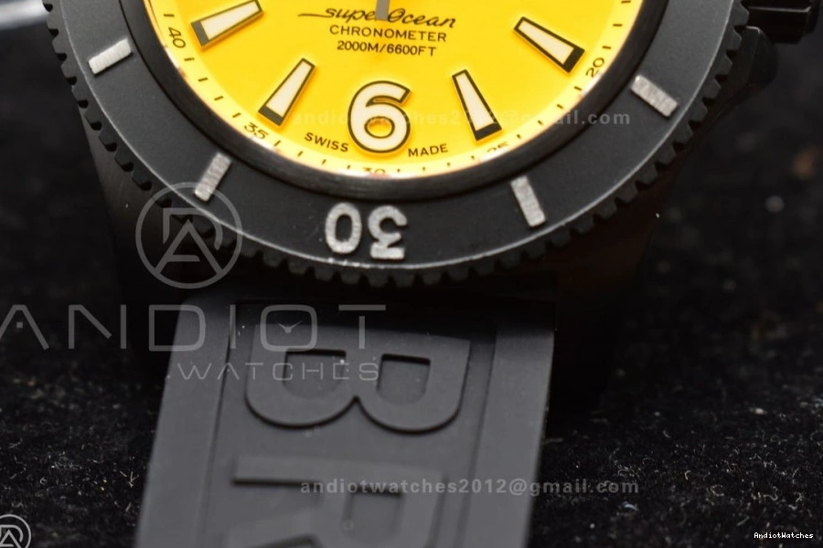 Bezel 1:1 Edition GoAnywhere Rubber on Black A Yellow 44 Dial Best Strap TF Automatic 1175 Superocean Black 0322